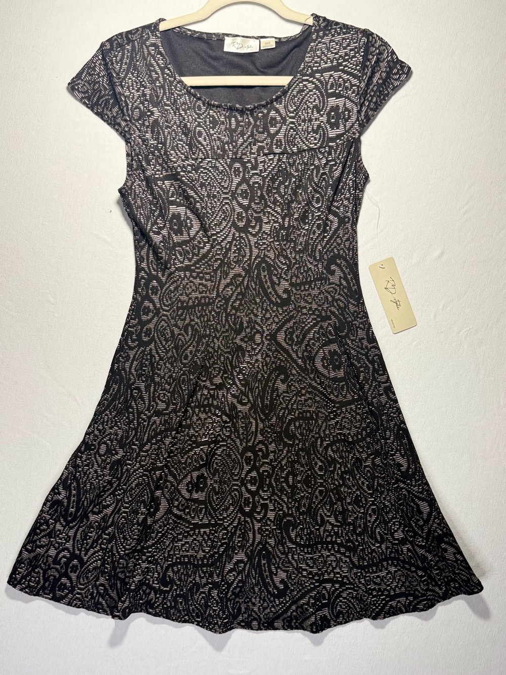 RD Style Black Paisley Cap-Sleeve Mini Dress